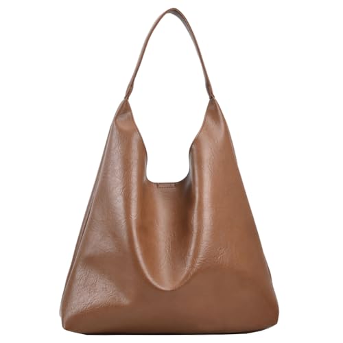 Fehploh Retro trendige Unterarmtasche, weiches PU-Leder, lässige Schultertasche, große Kapazität, Damen-Hobo-Tasche mit Haspenverschluss, Umhängetasche für Frauen und Mädchen (braun) von Fehploh