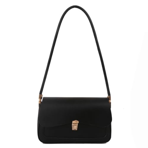 Fehploh Schlichte Damen-Umhängetasche, PU-Leder, minimalistische Umhängetasche, einfarbig, Freizeit, Unterarmtasche, weibliche Pendlertasche, Schwarz , 230.00*145.00*60.00mm/9.06*5.71*2.36inch von Fehploh