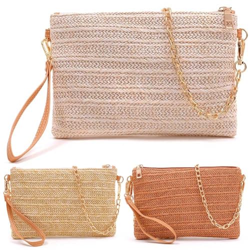 Fehploh Sommer-Stroh-Strandtasche, modische Handtasche, gewebte Handgelenk-Geldbörsen for Damen (Beige) von Fehploh