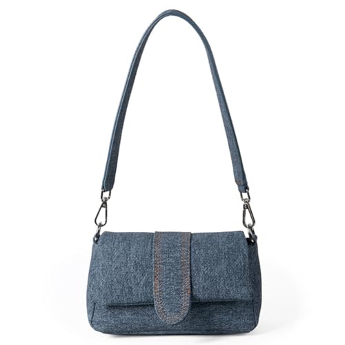 Fehploh Stilvolle Achseltasche for Damen, große Kapazität, Denim-Unterarmtasche, modische Umhängetasche, einfarbig, lässige Clutch-Handtasche for Reisen, Urlaub (Dunkelblau) von Fehploh