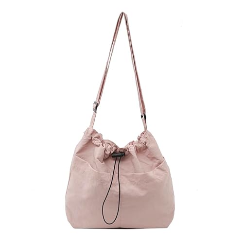 Fehploh Stilvolle Damen-Umhängetasche, großes Fassungsvermögen, Nylon, Kordelzug, leicht, Pendler, verstellbarer Riemen, mehrere Taschen, für Outdoor-Reisen, rose, 360*100*300mm von Fehploh