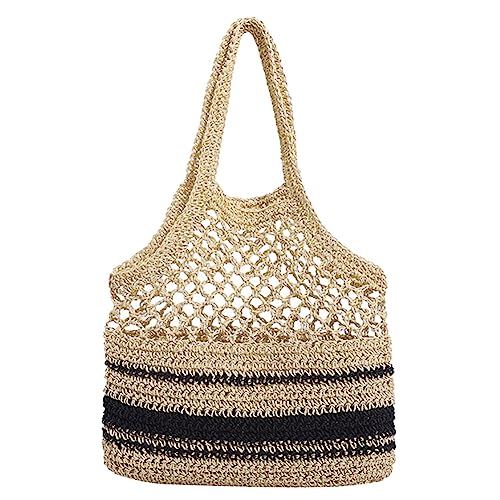 Fehploh Strohnetztasche für Damen, große Kapazität, Geldbörse, ausgehöhlt, lässig, für Sommer, Reisen, Einkaufen, beige, 35*33*5cm/13.78*12.99*1.96in von Fehploh