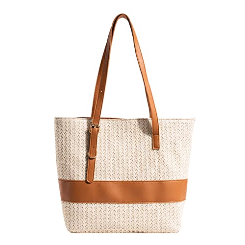 Fehploh Strohtasche aus gewebtem Stroh, Strandtasche, großes Fassungsvermögen, PU-Nähte, Sommermode, Damen, lässige Tragetasche, beige, 35*27*13cm von Fehploh