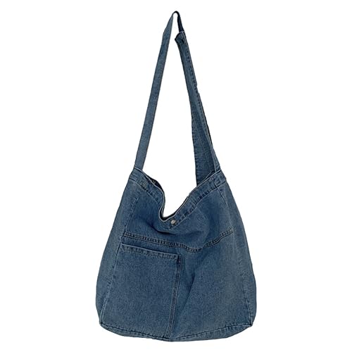 Fehploh Unisex-Umhängetasche, faltbar, großes Fassungsvermögen, Jeans-Tasche mit Henkel, vielseitige Jeans-Umhängetasche, lässige, wiederverwendbare Einkaufstasche (Hellblau) von Fehploh