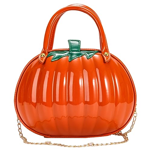 Fehploh Vielseitige Umhängetasche mit Reißverschluss, modisch, niedliche Damen-Handtasche in Kürbisform, multifunktional, wasserdicht, Halloween-Motiv-Geldbörse (Orange) von Fehploh