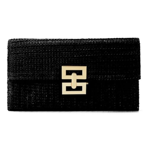 Fehploh Vielseitige gewebte Clutch mit Strohumschlag, Clutch, Damen, gehäkelt, Strand, Party, Hochzeit, Schwarz , 290.00x180.00x30.00mm/11.42x7.09x1.18inch von Fehploh