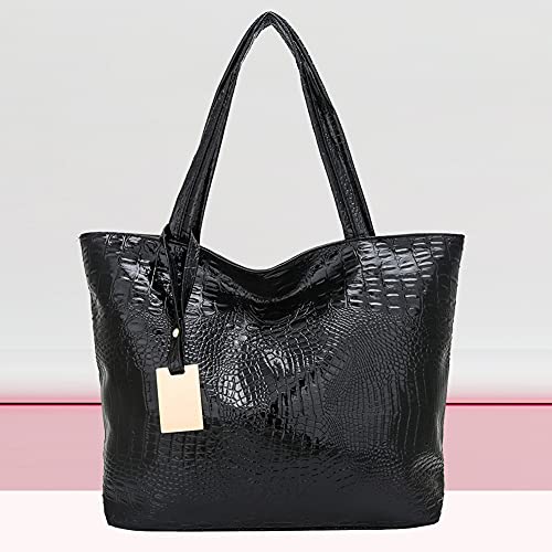 Fehploh Vintage Damen Alligatormuster Leder Große Kapazität Tote Umhängetasche Handtasche (Schwarz) von Fehploh