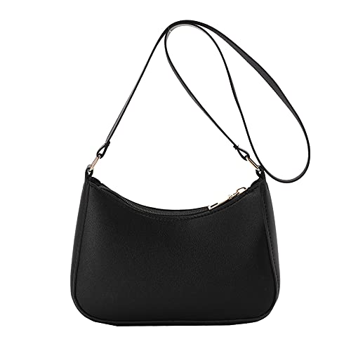 Fehploh Vintage-Damen-Schultertasche, reine Farbe, PU, ​​lässig, Mini-Handtaschen, Geldbörse, Freizeit, Reisen, Einkaufen (schwarz) von Fehploh