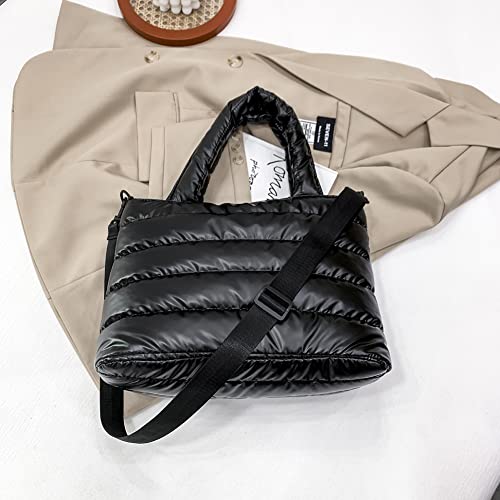 Fehploh Vintage-Nylon-Handtasche für Damen, einfarbig, Stickgarn, Henkel, vielseitig, für Reisen und Einkaufen (schwarz) von Fehploh