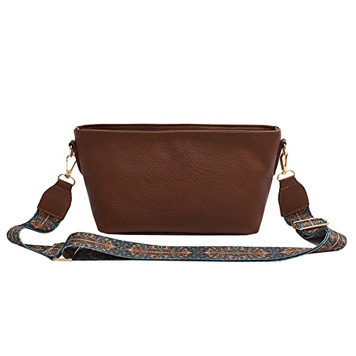 Fehploh Vintage PU-Umhängetasche für Damen, klein, quadratisch, schlicht, Messenger-Taschen, Leder, einfarbig, breiter Riemen für Büroarbeit (Kaffee) von Fehploh