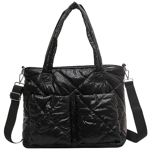 Fehploh einfarbige, vielseitige, verstellbare Riemen, gesteppte, plissierte Damen-Schultertasche, weiche Diamant-Gitter-Umhängetaschen for Party, Reisen, Arbeit (schwarz) von Fehploh