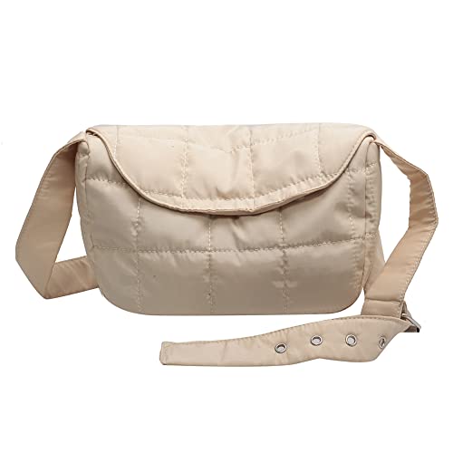 Fehploh einfarbiges Rautenmuster, Klappentasche, leichte Baumwoll-Umhängetasche, gesteppte Schultertasche, Damen-Geldbörse (Beige) von Fehploh