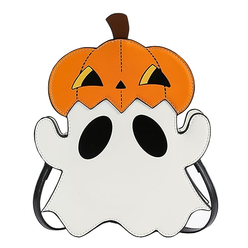 Fellow Damen-Ghost-Schulter-Handtasche, lässige Leder-Umhängetasche, verstellbarer Riemen, niedliche Neuheit, Mädchen-Halloween-Süßigkeitstasche von Fehploh