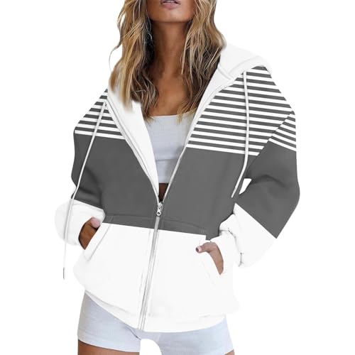 FeiBeauty Hoodie Damen Oversize Sommerjacke Leicht Gestreiftes Langarm Sweatshirt Jacke Mit Kapuze Casual Basic Full Zip Kapuzenjacke FeiBeauty Hoodie Damen Oversize Sommerjacke Leicht Gestreiftes Langarm Sweatshirt Jacke Mit Kapuze Casual Basic Full Zip Kapuzenjacke von FeiBeauty
