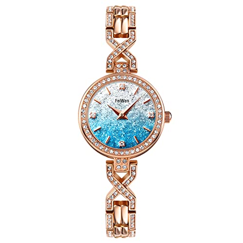 FeiWen Fashion Damenuhr Analog Quarz Uhren Edelstahl Armbanduhren (Blau) von FeiWen