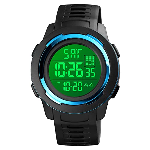 FeiWen Herren und Damen Multifunktional Uhren Wasserdicht Plastik Wählscheiben mit Kautschuk Band Outdoor Militär Fashion Sport Digital Armbanduhren (Blau) von FeiWen