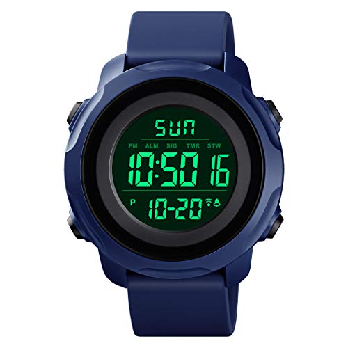 FeiWen Unisex Sportuhr Herren und Damen Elektronik Digital Uhren 50M Wasserdicht LED Doppelte Zeit Outdoor Militär Armbanduhren (Blau) von FeiWen