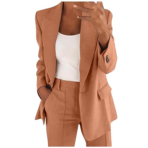 Blazer Jacke Damen Outdoor Blazer Damen Rose Brautmutter Anzug Frack Damen Sommer Übergangsjacke Jaket Fur Winter Strickjacke Weiß (Braun, 3XL) von Feibeauty