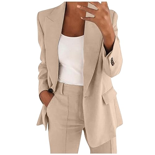 Einfarbiger Blazer Damen Blazer Leinen Damen Faschingskostüme Damen Glänzende Einfarbig Jacke Kleider Sommer Elegant Trenchcoat Kurz Jacken Sommer Pailletten Jacke (Beige, 3XL) von Feibeauty