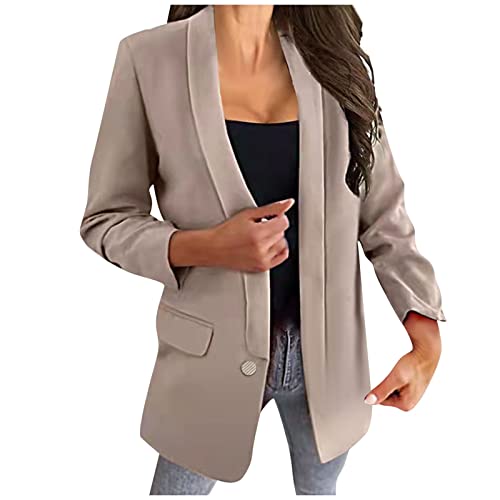 Feibeauty Leichter Sommerblazer Oversize Blazer Damen Lederimitat Jacke Damen Hosen Damen Elegant Sommer Outfit 2 Teiler Elegant Cardigan Sommer Pullover Elegant Teddyfell Jacke (Khaki, 3XL) von Feibeauty