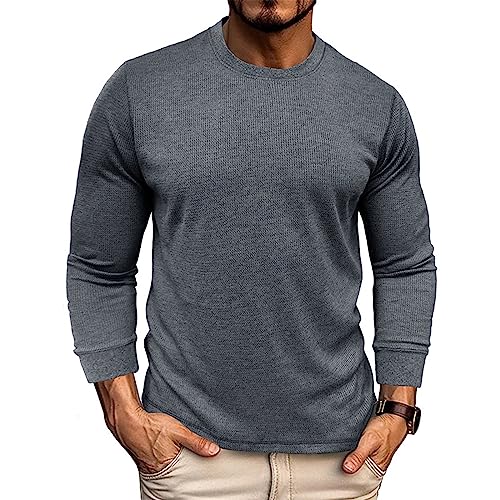 Herren Hemd Langarm Hemden BüGelautomat Norweger Pullover Herren Waffel Herbst Basic T-Shirt Einfarbig Langarm Rundhals Oversized Shirts Regenbogen Tshirt (Dunkelgrau, XXL) von Feibeauty