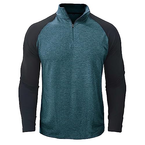 Langarmshirts Für Herren Sport Kleidung Männer Muscle Shirt Herren T- Shirt Herren Sport Shirt Rollkragenpullover Arbeitspullover Herren Herren Hemden Slim Fit Hemd Herren Bügelfrei (Blau, M) von Feibeauty