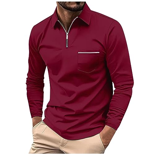 Unterhemd Herren Weihnachts Pyjama T-Shirt Herren Schwarz Long Sleeve Shirt Langarmshirt Oversize Pullover Lauf Tshirt Herren Herrenhemd Hemd Ohne Kragen Herren (Rot, L) von Feibeauty