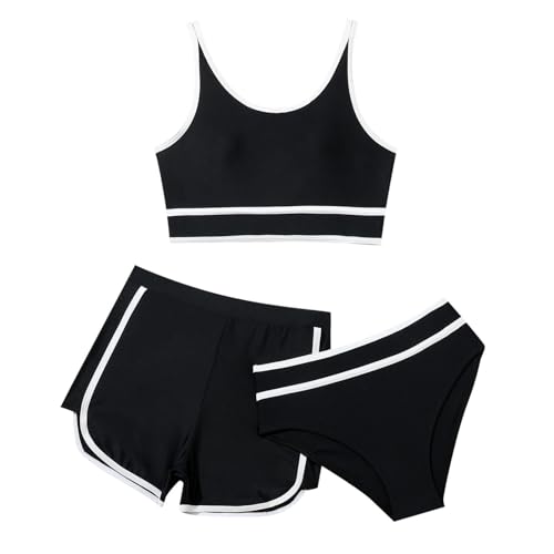 3 Teiliges Mädchen Bikini Sets Einfarbiges Badeanzug Verstellbare Bikini Tank Oberteil mit Triangel Bikinihose Und Kurz Shorts Sommer Strand Sportliche Bademode Badebekleidung für 8-14 Jahre von FeiliandaJJ