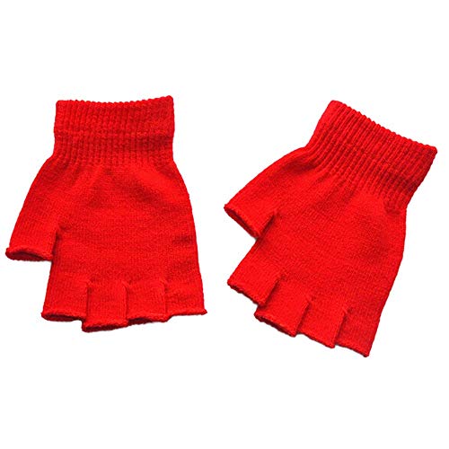 FeiliandaJJ Damen Mädchen Fingerlos Handschuhe Stricke Winter Warm Elastisch Halbe Finger Handschuhe Weihnachten Geschenk (Rot) von FeiliandaJJ