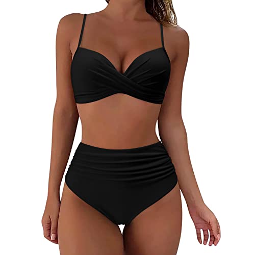 FeiliandaJJ Damen Wickel Push Up Bikini Oberteil mit Bauchweg High Waist Bikini Set Bademode Crossover Badeanzüge Blumenmuster Bikini Bademode Bauchkontrolle Bikini Sets von FeiliandaJJ