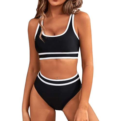 FeiliandaJJ High Waist Bikini Damen Set, U Ausschnitt Push Up Sportliche Badeanzug Damen Bauchweg, Zweiteiliger Bikini Bauchkontrolle Badeanzüge, Bikini Oberteil mit Bikinihose von FeiliandaJJ