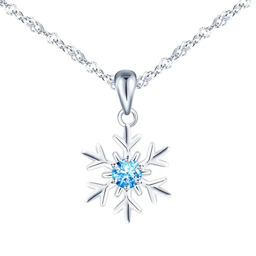 feilok Halskette Damen Kette mit Schneeflocke mit blau Zirkonia Anhänger aus 925 Sterling silber Halskette für Frauen Valentinstag Muttertags von Feilok