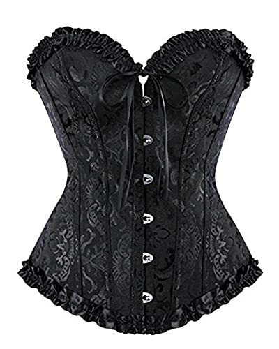 Damen-Korsetts, sexy Brokat, Überbrustkorsett mit Schnürung, Korsettstäbchen, Shapewear-Outfit, B-schwarz, 36 von Felcia