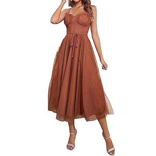 Damen Tüll Formelle Abendkleid Einfarbig Rückenfrei Korsett Kleid Elegante Party Cocktail Hochzeit Abendkleid, A-Kaffee, L von Felcia