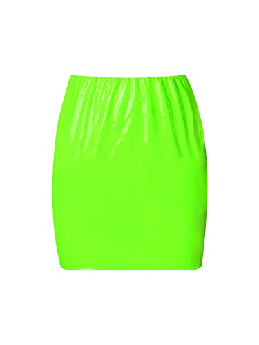 Felcia Damen Neon Reißverschluss hinten Leder Bodycon Mini Röcke Sexy Pailletten Liquid Metallic Wetlook Latex Rock, leuchtend grün, 36 von Felcia