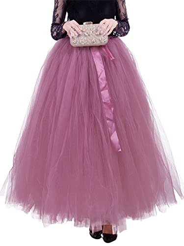 Felcia Damen-Rock mit hoher Taille, mehrlagiger Tüll, Maxirock, Puffrock, Hochzeit, Ausgehen, Party, Club, Schnürung, A-dark pink, Einheitsgröße von Felcia