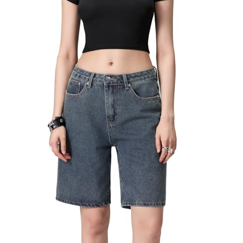 Felcia Knielange Denim-Shorts für Damen, lässig, locker, weites Bein, lange Shorts, Sommer, Stretch, Jeans-Shorts mit Taschen, S-Blue, XL Felcia Knielange Denim-Shorts für Damen, lässig, locker, weites Bein, lange Shorts, Sommer, Stretch, Jeans-Shorts mit Taschen, S-Blue, XL von Felcia