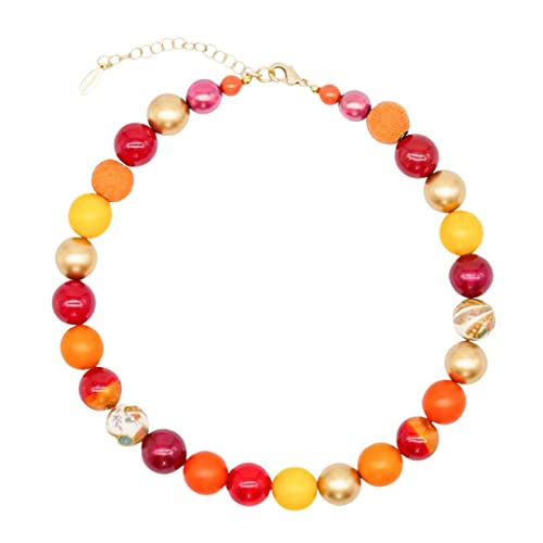 Feliss Handmade: Ketten aus Perlen, Halskette Damen. Statement Kette 45 cm lang. Choker Halsband, aesthetic Necklace Schmuck. Beads Perlenkette für Frauen in orange/rot mit Glasperlen von Feliss