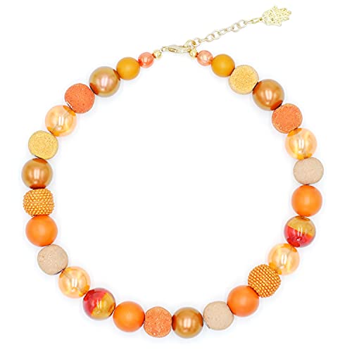 Feliss Handmade: Ketten aus Perlen Halskette Damen Statement Kette 45 cm lang in Boho Style. Choker Halsband Schmuck. Beads Perlenkette Frauen orange von Feliss