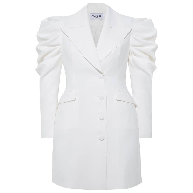 Draped Sleeved Tailored Blazer Dress (White) von Femponiq