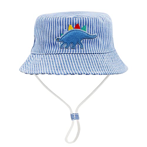 FenFang Sonnenhut Baby Kinder, Dinosaurier Fischerhut Kind Jungen Mädchen, Breite Krempe Sonnenmütze Verstellbar, Eimerhut Strandhut Kappe Mütze Frühling Sommer (2-4 Years, Hellblau) von FenFang