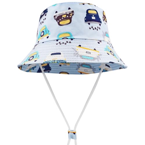 FenFang Sonnenhut Baby Kinder, Dinosaurier Fischerhut Kind Jungen Mädchen, Sonnenmütze mit Kinnriemen, Eimerhut Strandhut Kappe Mütze Frühling Sommer (as3, Age, 1_Year, 2_Years, Blau) von FenFang