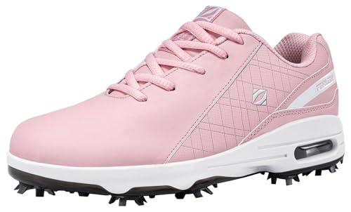 Fenlern Damen Golfschuhe Anti-Rutsch-Leichte Outdoor Golfschuh mit Spikes für Frauen Golf Training(Rosa, 36) von Fenlern