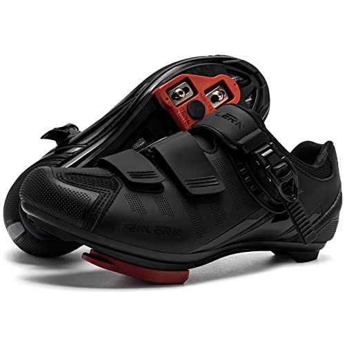 Fenlern Fahrradschuhe Herren Damen Rennrad Fahrrad Schuhe Unisex Atmungsaktiv Harte Sohle Radsportschuhe Reflektierende Streifen für Nachtfahrten (Schwarz Weiß, 47) von Fenlern