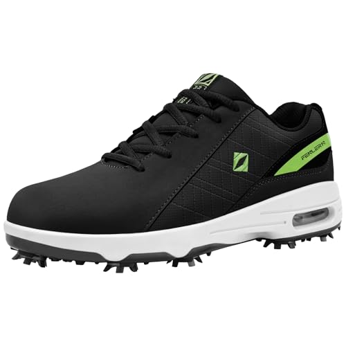 Fenlern Herren Golfschuhe Anti-Rutsch-Leichte Outdoor Golfschuh mit Spikes für Männer Golf Training (Schwarz Grün, 42.5) von Fenlern