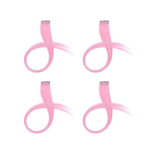 Fenteer 4 Stück hängende Ohrenfärbeperücken, Haarclip-Haarverlängerungen für Frauen, tägliches Haarteil, glatte Haarperücken für Party-Verkleidungen, ROSA von Fenteer