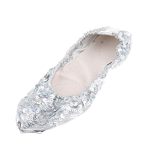 Fenteer Ballettschläppchen Ballerinas Damen Ballett Sport Turn Ballet Schläppchen, Silber, XL von Fenteer