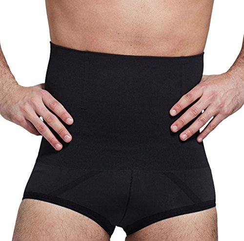 FEOYA Herren Hohe Taille Figurformend Bauchweg Unterwäsche Funktions Unterhose Body Shaper Underwear - Kompression im Bauchbereich - Schwarz 2XL von FEOYA