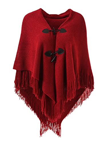 Ferand Damen Poncho Locker sitzender Cape Schal mit offener Vorderseite für Herbst und Winter - One Size - Rot von Ferand