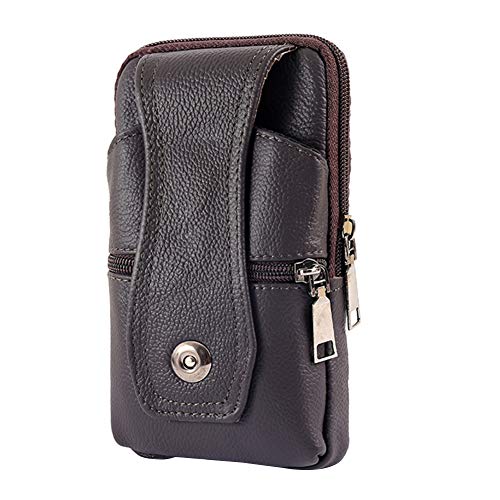 Ferleiss Herren Retro Handytasche Gürtel Hüftgurt Schlaufe Brieftasche Tragen Sporttasche Schwarz+Hook Up, Dunkelbraun & Haken von Ferleiss